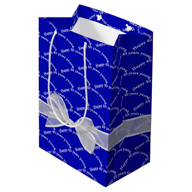 Happy 30th Birthday White Bow On Blue Medium Gift Bag (Back Angled)