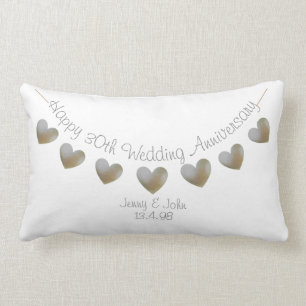 Happy 30th Wedding Anniversary pearl heart bunting Lumbar Cushion