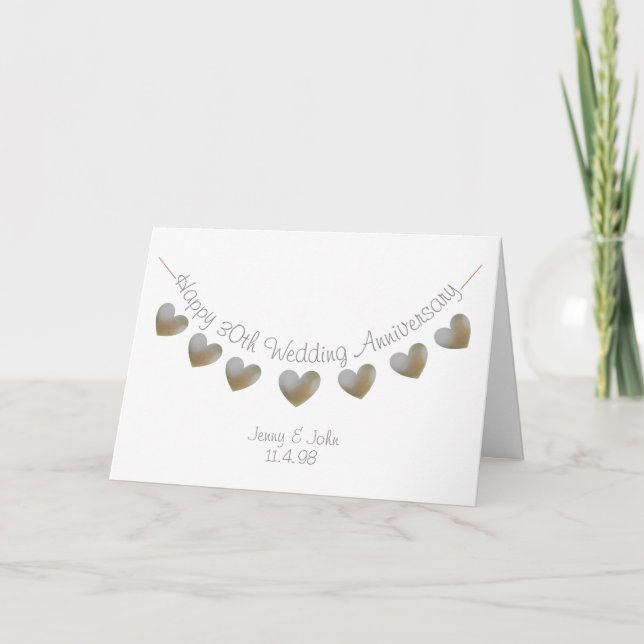 Happy 30th Wedding Anniversary pearl heart card (Front)