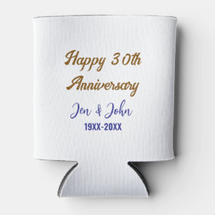 Happy 30th wedding anniversary royal blue golden s can cooler