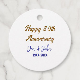Happy 30th wedding anniversary royal blue golden s favour tags