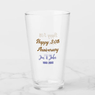 Happy 30th wedding anniversary royal blue golden s glass