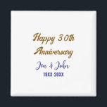 Happy 30th wedding anniversary royal blue golden s magnet<br><div class="desc">Design</div>