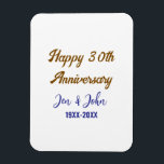 Happy 30th wedding anniversary royal blue golden s magnet<br><div class="desc">Design</div>