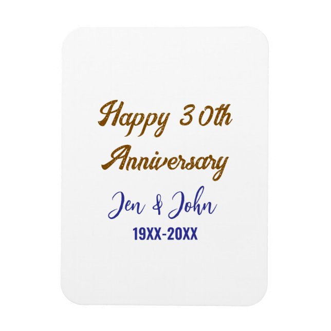 Happy 30th wedding anniversary royal blue golden s magnet (Vertical)