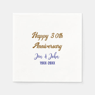 Happy 30th wedding anniversary royal blue golden s napkin