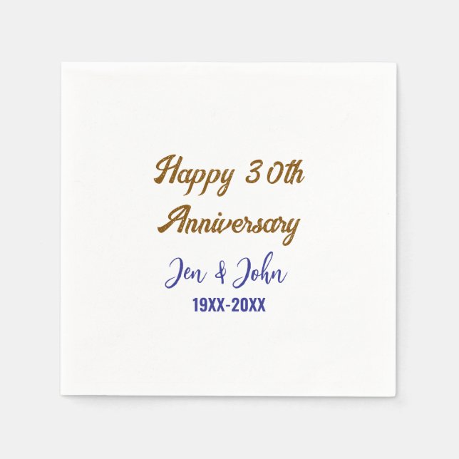 Happy 30th wedding anniversary royal blue golden s napkin (Front)
