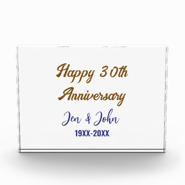 Happy 30th wedding anniversary royal blue golden s photo block (Front)