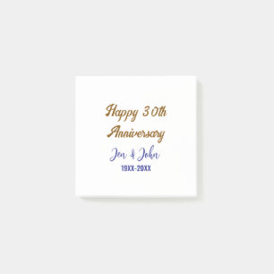 Happy 30th wedding anniversary royal blue golden s post-it notes