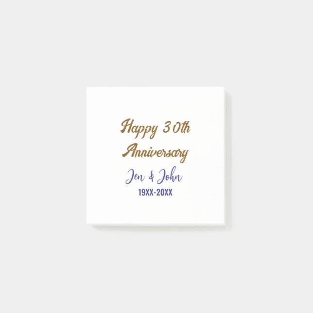Happy 30th wedding anniversary royal blue golden s post-it notes (Front)
