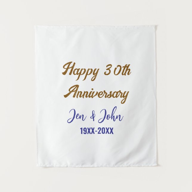 Happy 30th wedding anniversary royal blue golden s tapestry (Front)