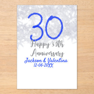 Happy 30th wedding anniversary silver blue glitter acrylic invitations
