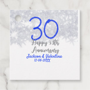 Happy 30th wedding anniversary silver blue glitter favour tags