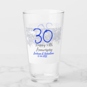 Happy 30th wedding anniversary silver blue glitter glass