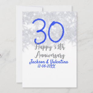 Happy 30th wedding anniversary silver blue glitter invitation