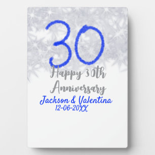 Happy 30th wedding anniversary silver blue glitter plaque