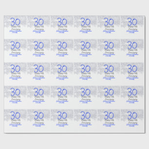 Happy 30th wedding anniversary silver blue glitter wrapping paper