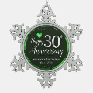 Happy 30th Wedding Anniversary Snowflake Pewter Christmas Ornament