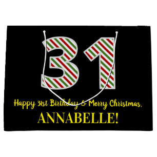 Happy 31st Birthday & Merry Christmas, Custom Name Large Gift Bag