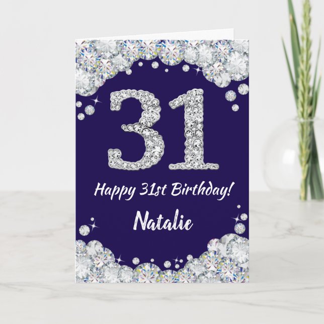 Happy 31st Birthday Navy Blue and Silver Glitter Card (Front)