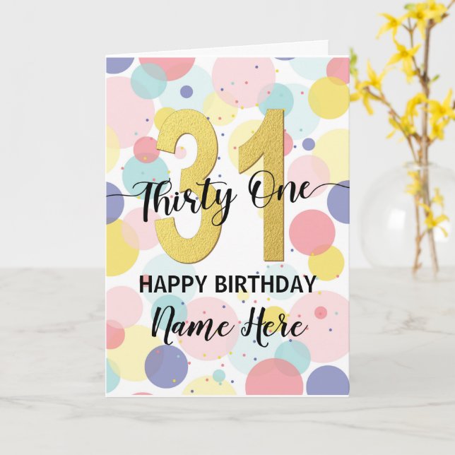 Happy 31st Birthday Pastel Rainbow and Gold Girl Card (Yellow Flower)