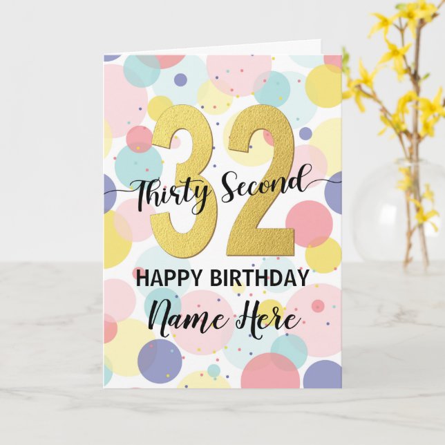 Happy 32nd Birthday Pastel Rainbow and Gold Girl Card (Yellow Flower)