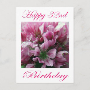 Happy 32nd Birthday Pink and Green Flower Postcard