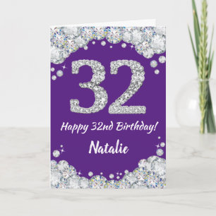 Happy 32nd Birthday Purple and Silver Glitter Card