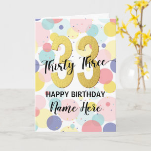 Happy 33rd Birthday Pastel Rainbow and Gold Girl Card