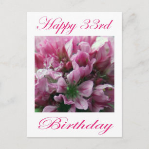 Happy 33rd Birthday Pink and Green Flower Postcard