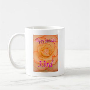 Happy 33rd Birthday Yellow Flower with Pink Trim Coffee Mug