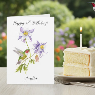Happy 34th Birthday Columbine with Hummingbird Card