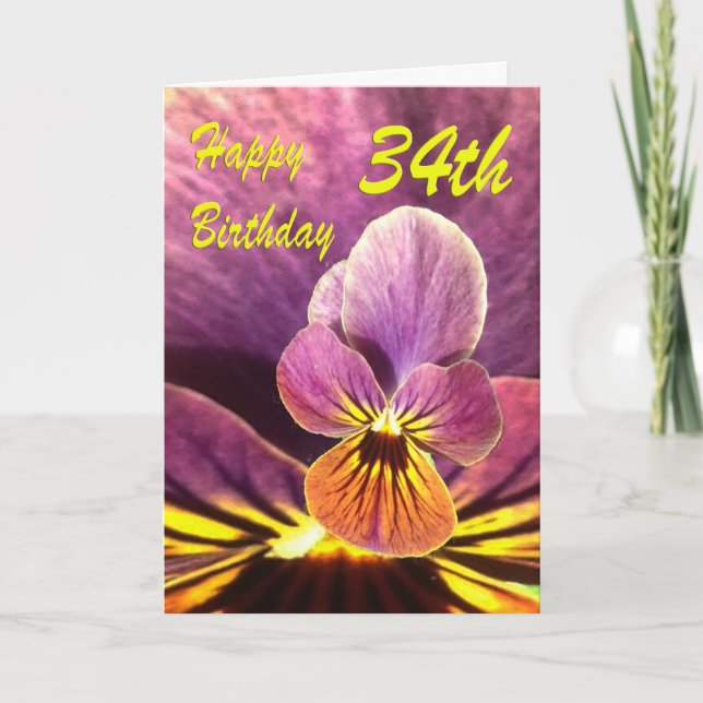 Happy 34th Birthday Flower Pansy Card (Front)