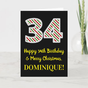 Happy 34th Birthday & Merry Christmas, Custom Name Card