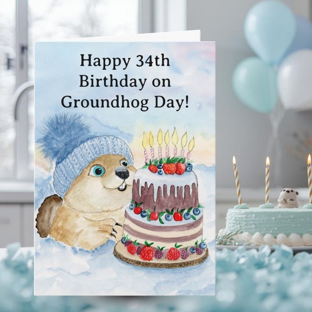  Happy 34th Groundhog Day Birthday  Card (Creator Uploaded)