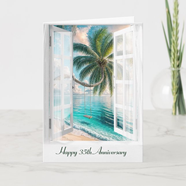 Happy 35th Anniversary Tropical Window  Card (Front)