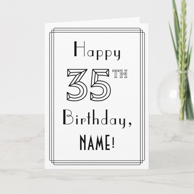 Happy 35th Birthday, Art Deco Style w/ Custom Name Card (Front)