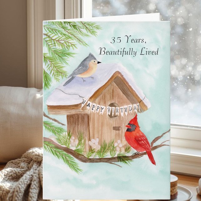  Happy 35th Birthday Birds at Birdhouse Card (Creator Uploaded)