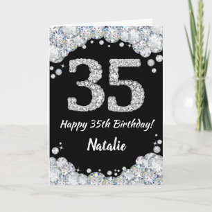 Happy 35th Birthday Black and Silver Glitter Card