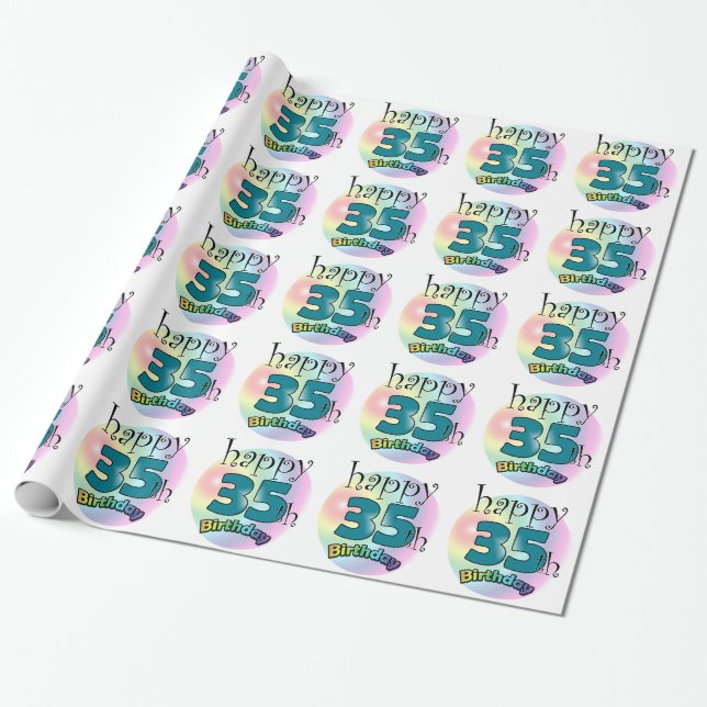 Happy 35th Birthday (blauw) Wrapping Paper (Unrolled)