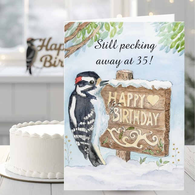 Happy 35th Birthday Downy Woodpecker Card (Creator Uploaded)