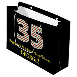 Happy 35th Birthday & Merry Christmas, Custom Name Large Gift Bag