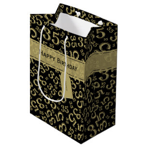 Happy 35th Birthday Number Pattern Black/Gold Medium Gift Bag