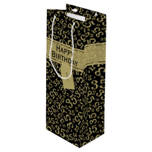 Happy 35th Birthday Number Pattern Black/Gold Wine Gift Bag
