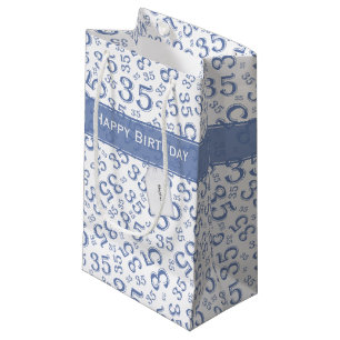 Happy 35th Birthday Number Pattern Blue/White Small Gift Bag