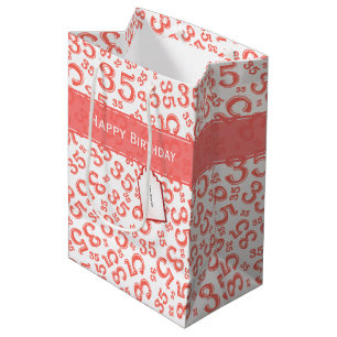 Happy 35th Birthday Number Pattern Coral/White Medium Gift Bag