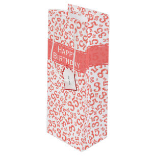 Happy 35th Birthday Number Pattern Coral/White Wine Gift Bag