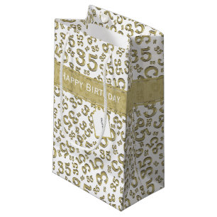 Happy 35th Birthday Number Pattern Gold/White Small Gift Bag