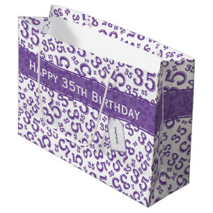 Happy 35th Birthday Number Pattern Purple/White Large Gift Bag
