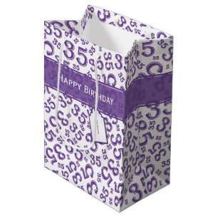 Happy 35th Birthday Number Pattern Purple/White Medium Gift Bag